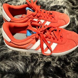 adidas Red Suede Low-Top Sneakers with White Stripes